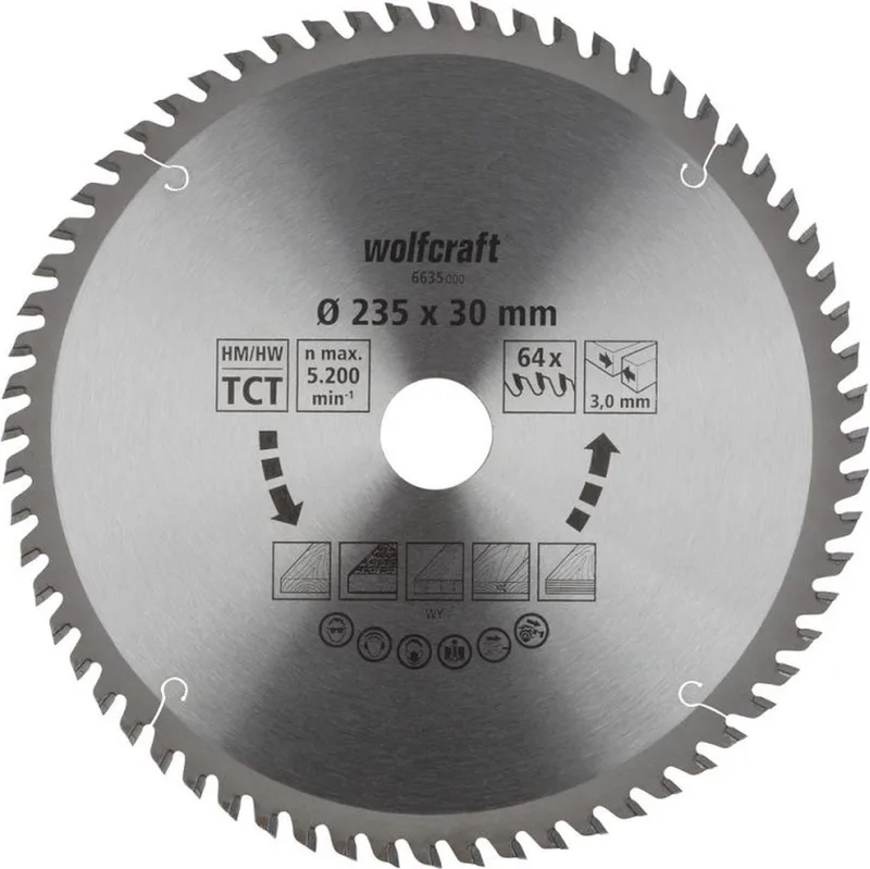 Cirkelzaagblad 235 mm - 64 Tanden - 30 mm boring - voor Cirkelzaag - 235x30 - 6635000 van Wolfcraft – productafbeelding