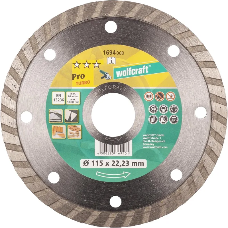 Wolfcraft 1694000 Classic-Turbo Diamanttrennscheibe Durchmesser 115 mm Bohrungs-Ø 22.2 mm 1 St. von Wolfcraft – Produktbild