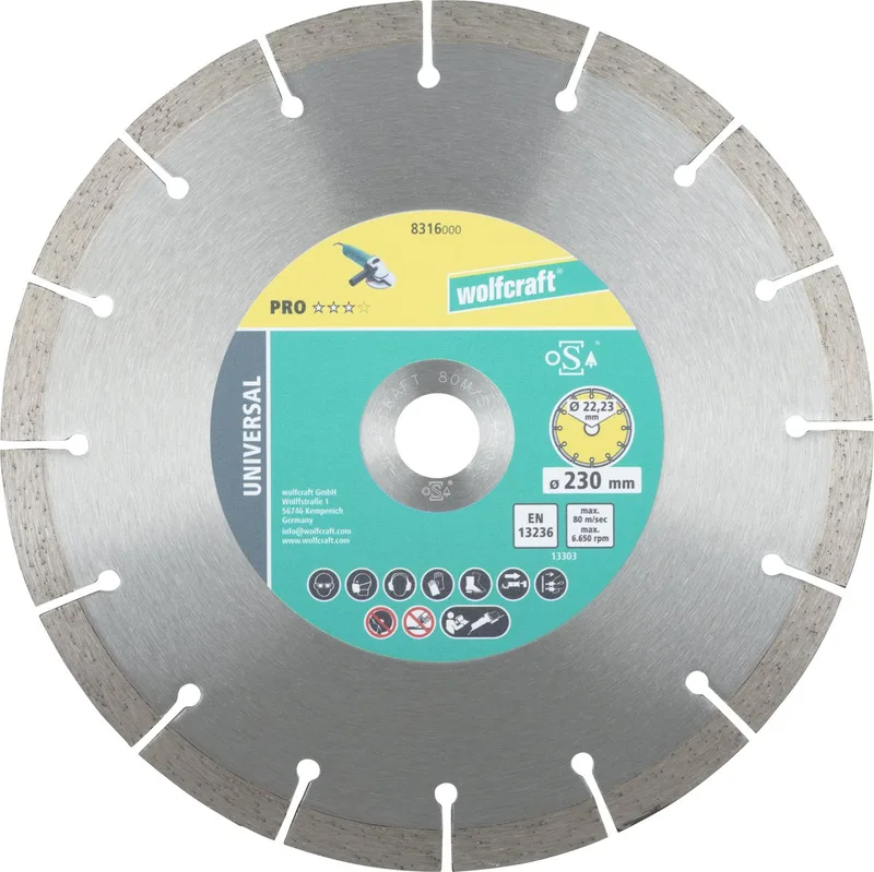 Wolfcraft 8316000 Disque à tronçonner diamanté 230 mm 1 pc(s) Matériaux de chantier de Wolfcraft – image du produit