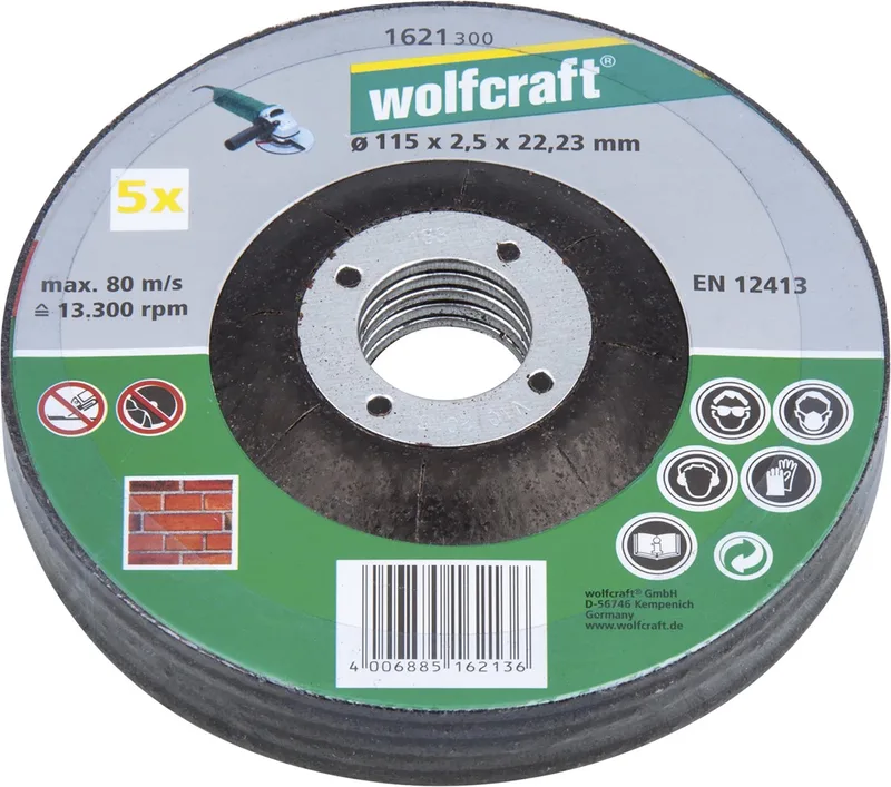 Doorslijpschijf voor steen 115mm - 5 Stuks - Haaks gebogen - 1621300 de Wolfcraft – image du produit