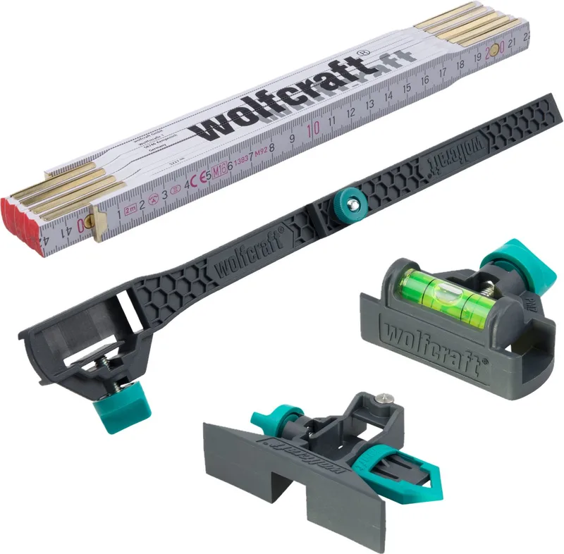 Duimstok Set - 4 delig - Binnenmaat Adapter - Waterpas - 8623000 von Wolfcraft, Weiß – Produktbild