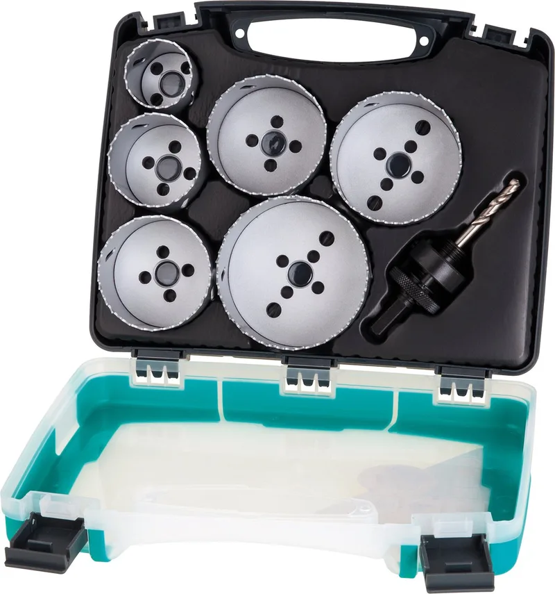 Gatenzaagset 76mm - Gatenzaag SET voor Elektra - 7-delig - Voor hout, kunststof, metaal en afwerkplaten, Ø 40 - 86 mm - 5423000 von Wolfcraft – Produktbild