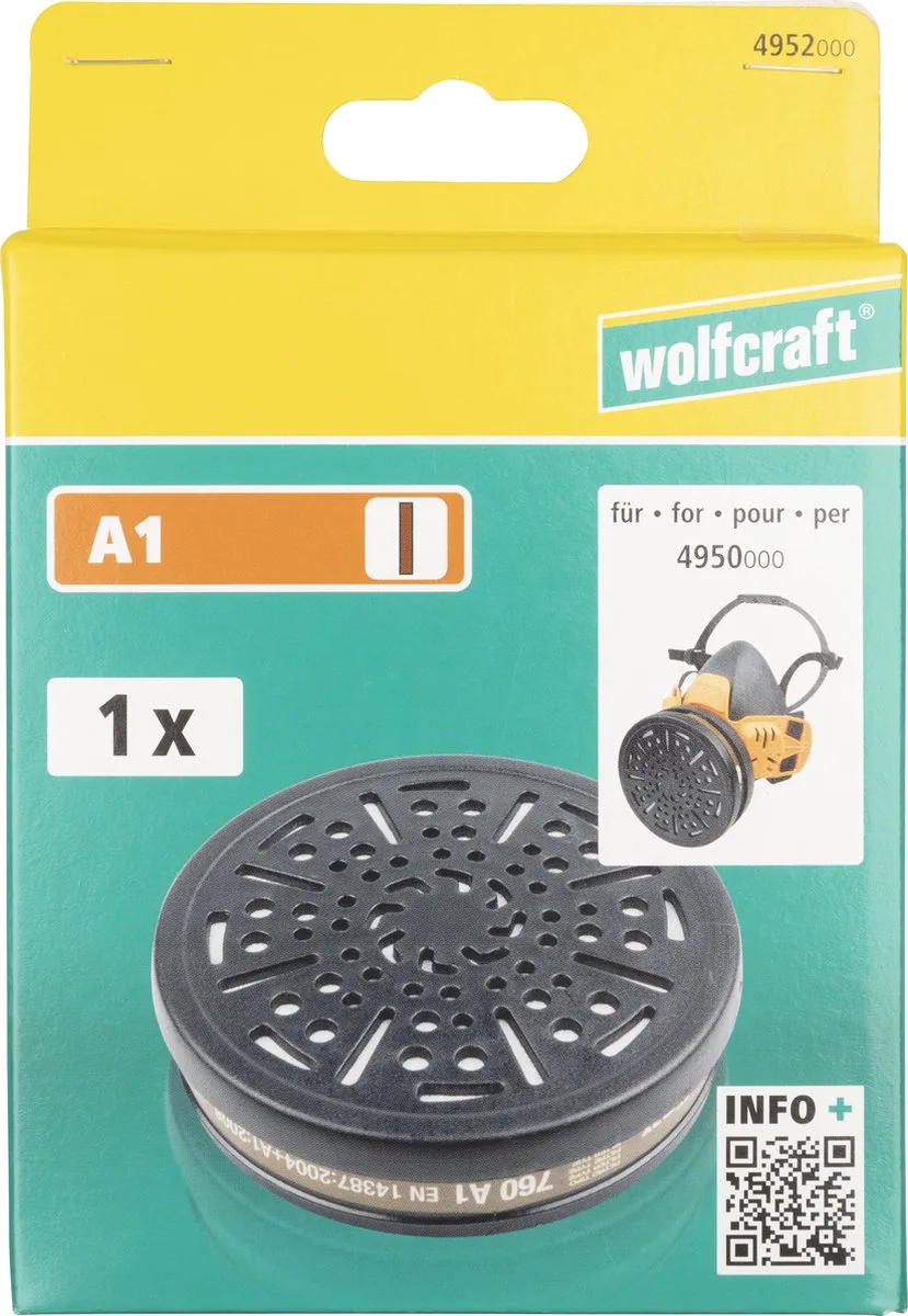 Halfgelaatsmasker verwisselbaar luchtfilter A1 - Filter - Gasmasker - 4952000 de Wolfcraft, Noir – image du produit