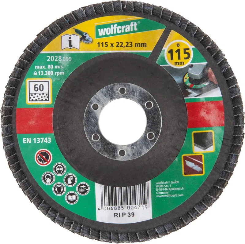 Lamellenschijf - 115mm - Korrel 60 - Schuurlamellenplaat haakse slijper voor metaal - 2028099 fra Wolfcraft – produktbillede