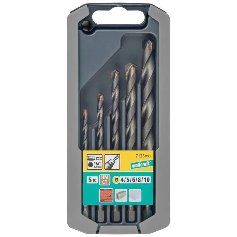 Steenboor Set - 4 tot 10 mm - 5 delig - Hardmetaal - Zeskantschacht - 7123000 de Wolfcraft – image du produit