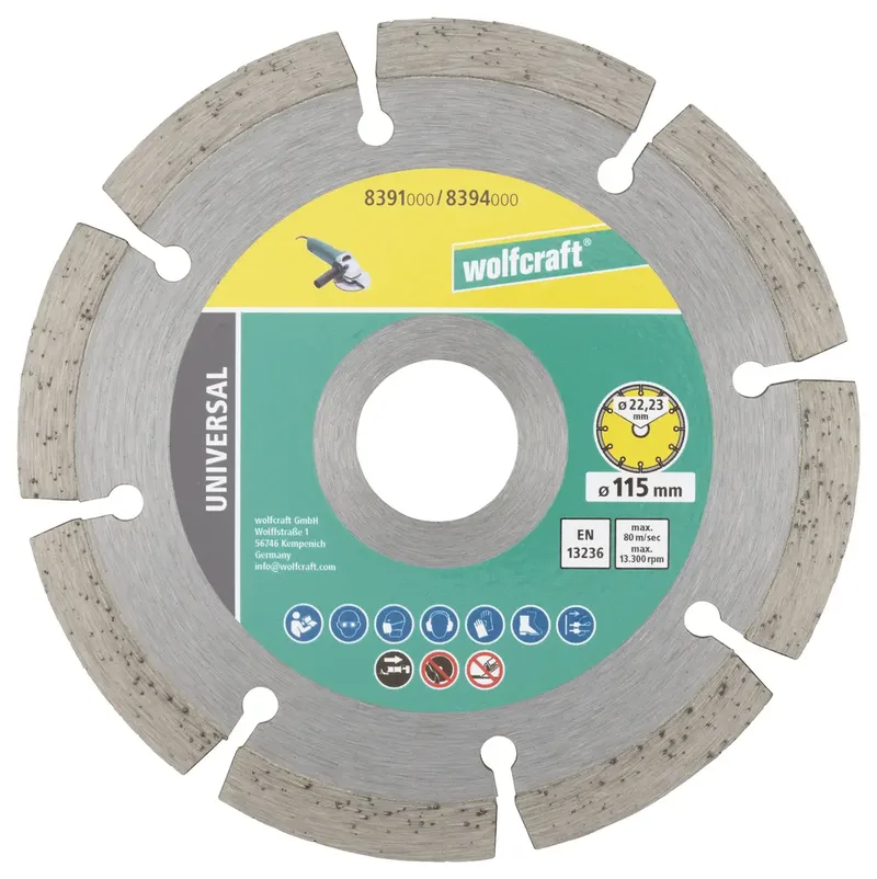 Wolfcraft 8394000 Diamanttrennscheibe 115 mm 1 Set Altbeton, armiert, Backstein, Baustellenmaterialien, Beton, Beton, universal, Dachziegel, Gips, Gipskarton de Wolfcraft – image du produit 2 sur 2