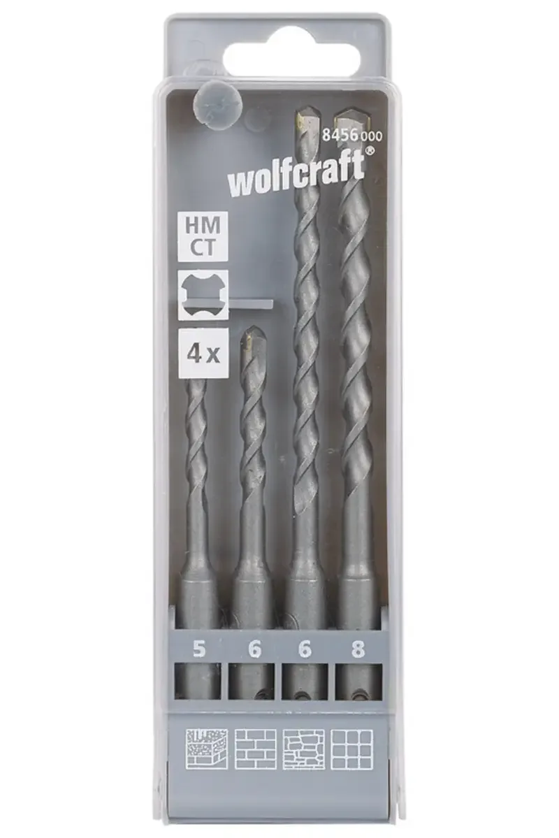 Wolfcraft 8456000 Hartmetall Hammerbohrer-Set 4teilig 5 mm, 6 mm, 6 mm, 8 mm SDS-Plus 1 Set de Wolfcraft – image du produit 1 sur 2