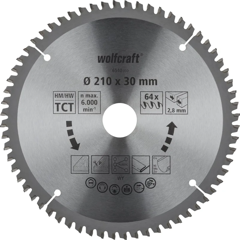 Zaagblad 210x30mm voor Afkortzaag - 64 Tanden - voor Verstekzaag - 6540000 fra Wolfcraft – produktbillede