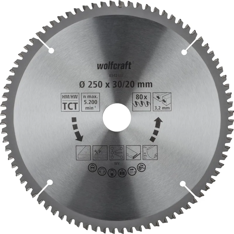 Zaagblad 250 x 30 mm - 80 tanden - Afkortzaag - Kap- en verstekzaag - 6542000 de Wolfcraft – image du produit