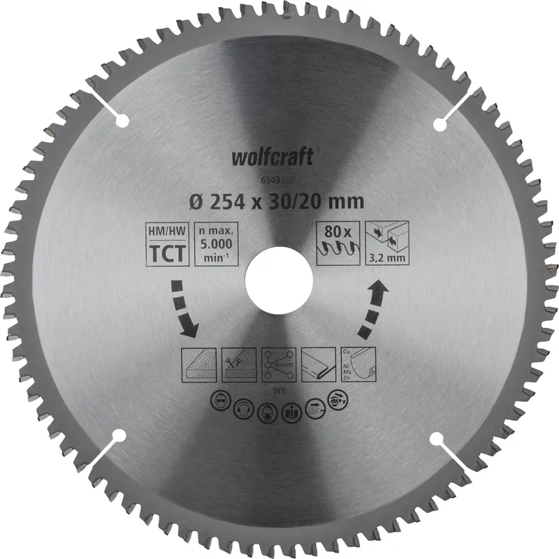 Zaagblad 254x30mm voor Afkortzaag - 80 Tanden - Verstekzaag - Serie lila - 6543000 de Wolfcraft – image du produit