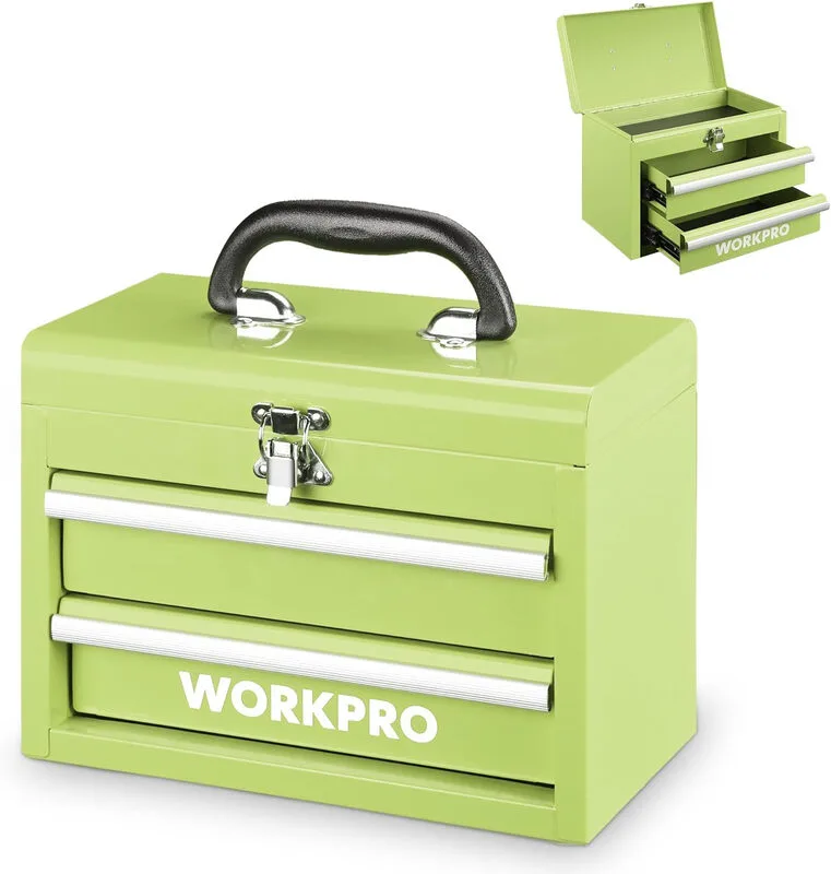 Boîte à outils mini portable en métal, 2 tiroirs, 10,8 x 5,9 x 8,2 pouces - Vert macaron de Workpro – image du produit