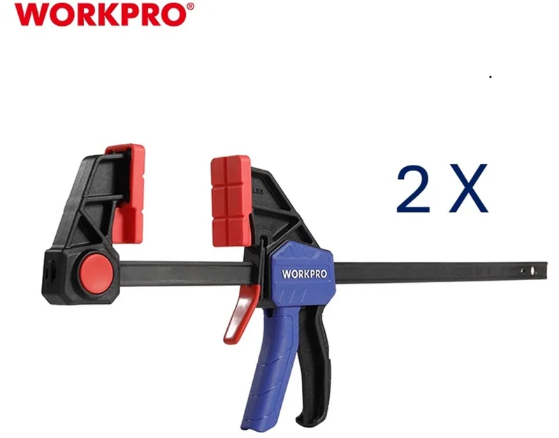 Heavy Duty Snelspan Lijmklem Set 2 stuks 450 mm Eenhandsklem Omschakelbaar naar Spreider 135 kg Klemdruk WP201029 van Workpro, Blauw – productafbeelding
