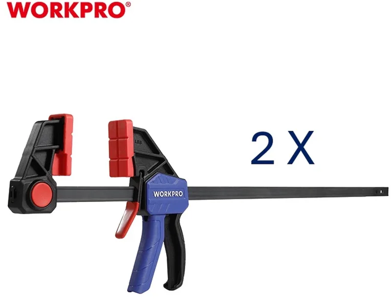 Heavy Duty Snelspan Lijmklem Set 2 stuks 600 mm Eenhandsklem Omschakelbaar naar Spreider 135 kg Klemdruk WP201031 fra Workpro, Blå – produktbillede