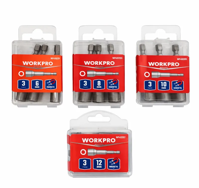 Magnetische Dopsleutelbit Set 12-delig – 6, 8, 10, 12 mm – 1/4 inch Zeskant – PRO Serie – Voor Accuboormachine by Workpro – product image