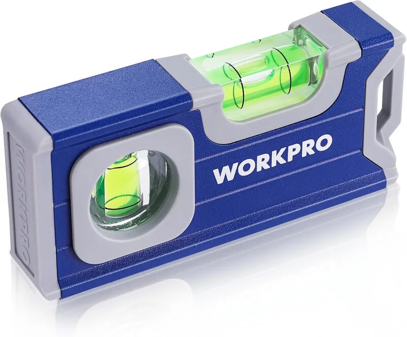 magnetische waterpas 115 mm, mini waterpas met 2 niveaus 90°/180°, magnetische waterpas met ophanggat, aluminiumlegering, sterke magneet, groefontwerp, voor metingen de Workpro – image du produit