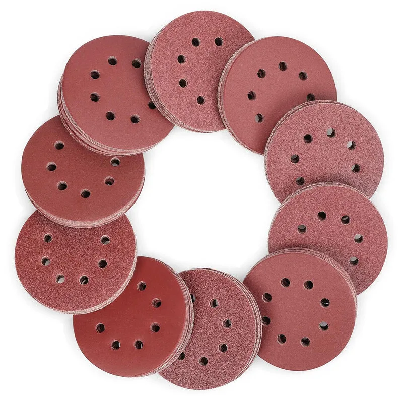 Schleifpapier Durchmesser 125 mm, Schleifblätter 150 Stück Klett-Schleifscheiben Körnung 60/80/100/150/180/240/320/400/600, 8 runde Löcher für Exzentrierschleifer by Workpro – product image