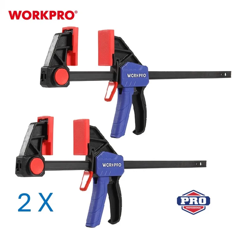 Snelspan Lijmklem Set 2 stuks 300 mm Eenhandsklem Omschakelbaar naar Spreider Versterkt Nylon 68 kg Klemdruk WP201025 de Workpro, Bleu – image du produit