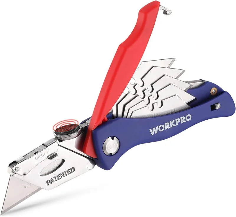 Teppichmesser, faltbares Universalmesser, inkl. 5 Ersatzklingen für Handwerker. från Workpro – produktbild