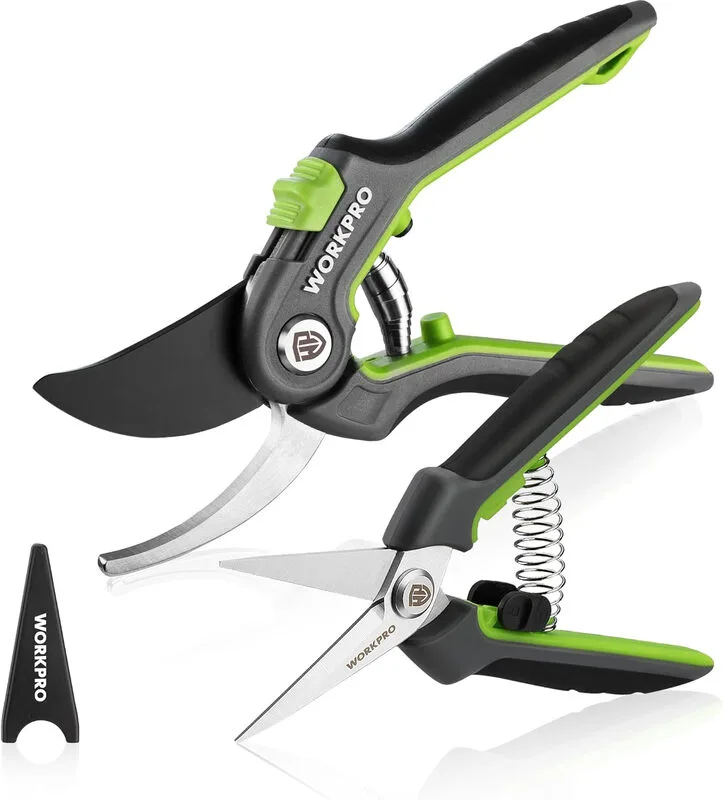 Tuinschaarset van 2, 210 mm SK5 Bypass snoeischaar voor verse takken, 160 mm Oogstschaar Plukscharen voor bloemen en fruit, Plantschaar Boom schaar Rozen schaar Bloemenschaar från Workpro – produktbild
