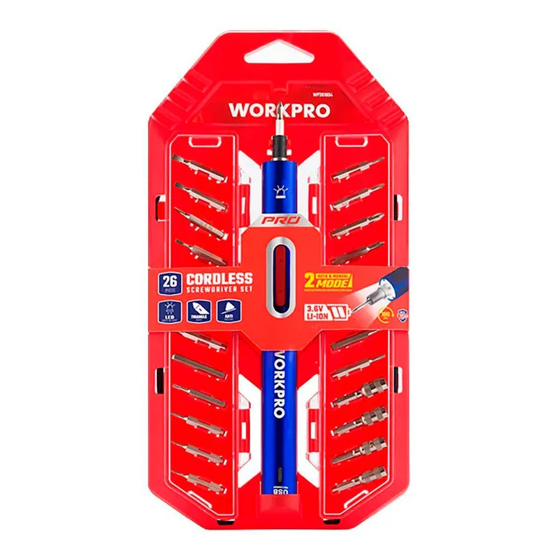 Oplaadbare Precisieschroevendraaier Met Bitjes van Workpro – productafbeelding