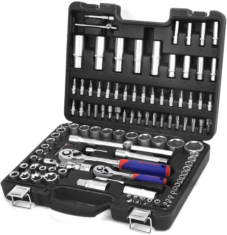 WORKPRO 108-teiliges 1/4" & 1/2" Doppeltrieb-Schlüsselsatz mit Steckschlüsseln und Bit-Set, Schnellwechsel-Ratschenmechanismus, Vatertagsgeschenk, CR-V Autoreparatur- und Werkzeugset, geeignet für DIY und Auto-Reparatur von Workpro – Produktbild