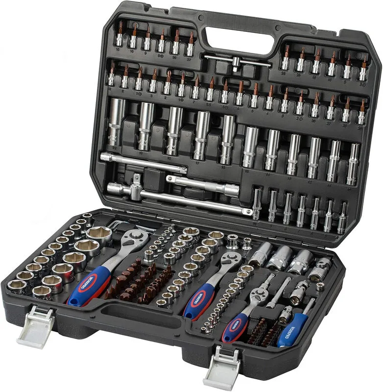 WORKPRO 172-delige bitratelset 1/2" 3/8" 1/4" aandrijving, Cr-V metrische doppen met 72-tands ratel met snelsluiting, verlengstuk en kruiskoppelingen, handig voor autoreparaties von Workpro – Produktbild