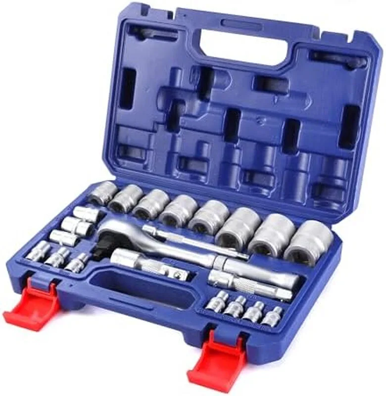 WORKPRO 22‑tlg. 3‑in‑1 Ratschen‑Steckschlüsselsatz, mattschwarz, mit blauer Kunststoffbox (1/4", 3/8", 1/2") van Workpro – productafbeelding
