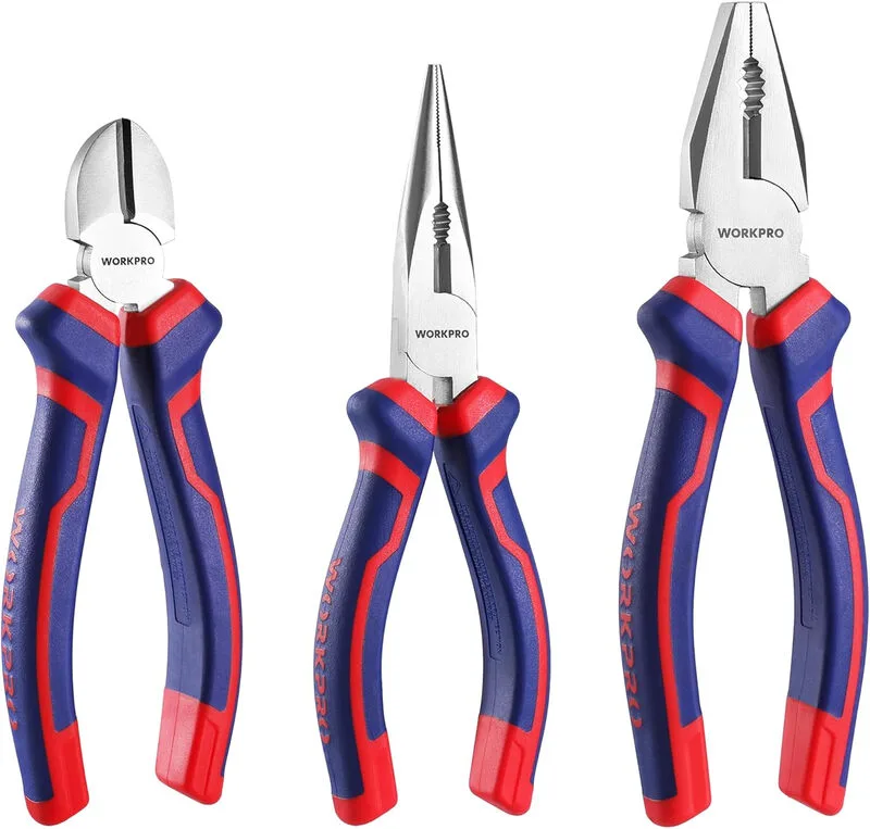 WORKPRO 3-teiliges Zangenset 6 Zoll Spitzzange Seitenschneider 7 Zoll Kombizange Weicher Griff fra Workpro – produktbillede