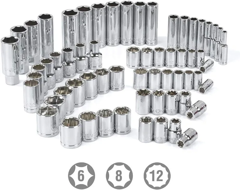 WORKPRO 450-delige doppenset met 1/2 inch, 1/4 inch en 3/8 inch aandrijving, CR-V, metrisch en imperiaal, met ratel met snelontgrendeling, steeksleutels, bitset, monteursgereedschap voor autoreparatie von Workpro – Produktbild