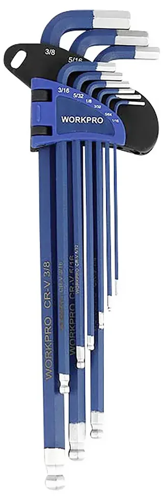 WORKPRO 9-delige lange inbussleutelset met kogelkop– Hex Sleutelset – metrisch (1.5 t/m 10 mm)– gemaakt van gehard en getemperd chroom-vanadiumstaal – voor professioneel gebruik fra Workpro, Kleurloos – produktbillede 3 af 3