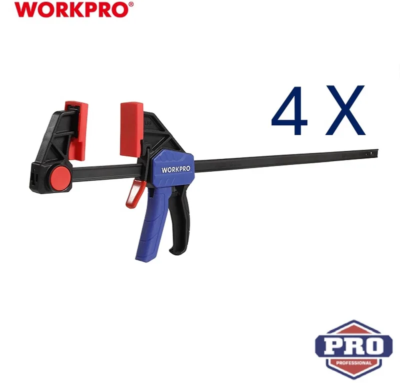 WP201028 Set 4 stuks – Snelspan Lijmklemmen 450 mm – Omschakelbaar naar Spreider – Versterkt Nylon – 68 kg Klemdruk – Eenhandsklem by Workpro, Blue – product image