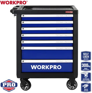 WP209074 gereedschapswagen met 7 laden gevuld met 193 delige gereedschapsset de Workpro, Bleu – image du produit 1 sur 2