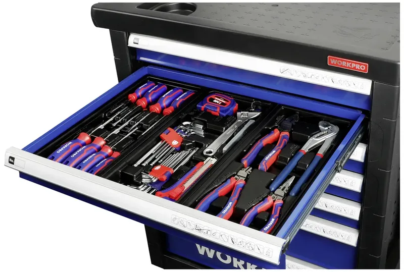 WP209074 gereedschapswagen met 7 laden gevuld met 193 delige gereedschapsset de Workpro, Bleu – image du produit 2 sur 2