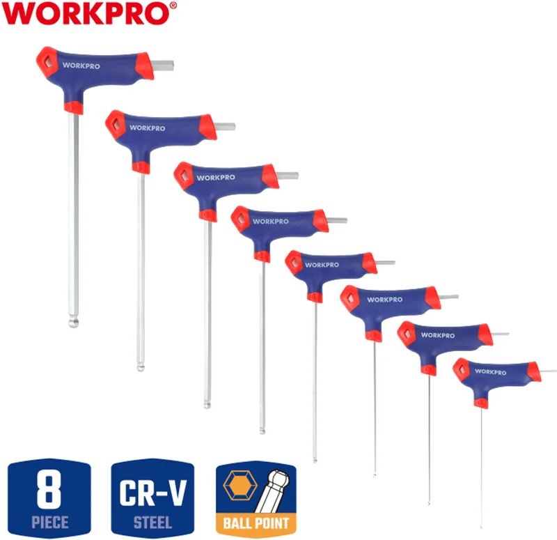 WP209113 Inbussleutelset T-greep 8-delig – CR-V Staal – Ergonomische Handgrepen – Inclusief Module-Inlay by Workpro – product image