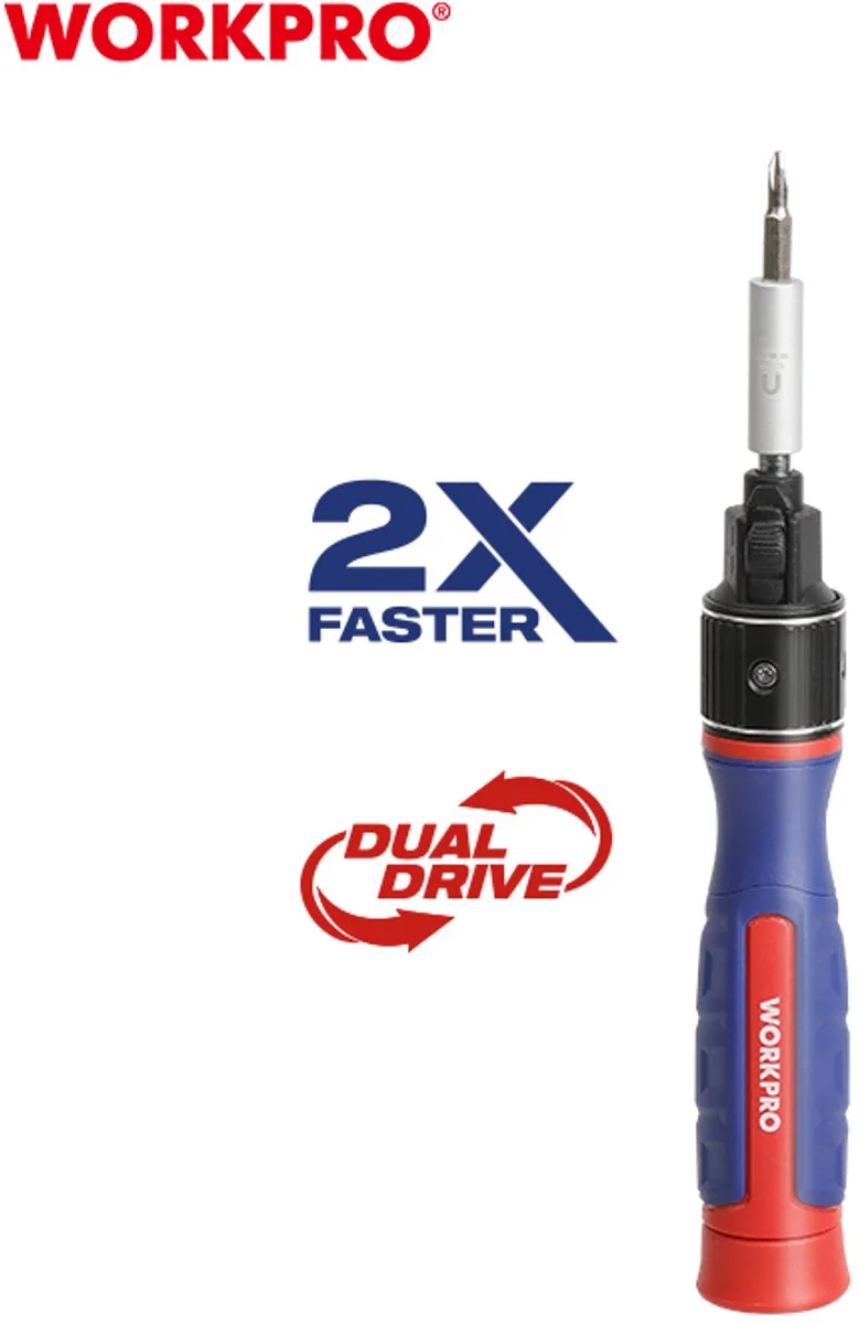 WP221070 Precisieschroevendraaierset – 9-in-1 – DOUBLE DRIVE Ratel – CR-V – Compact & Professioneel van Workpro, Rood – productafbeelding