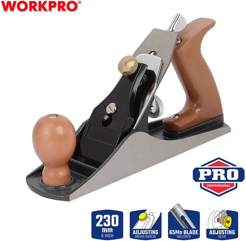 WP252001 Verstelbare blokschaaf 230 mm gietijzer met houten handgrepen von Workpro, Braun – Produktbild