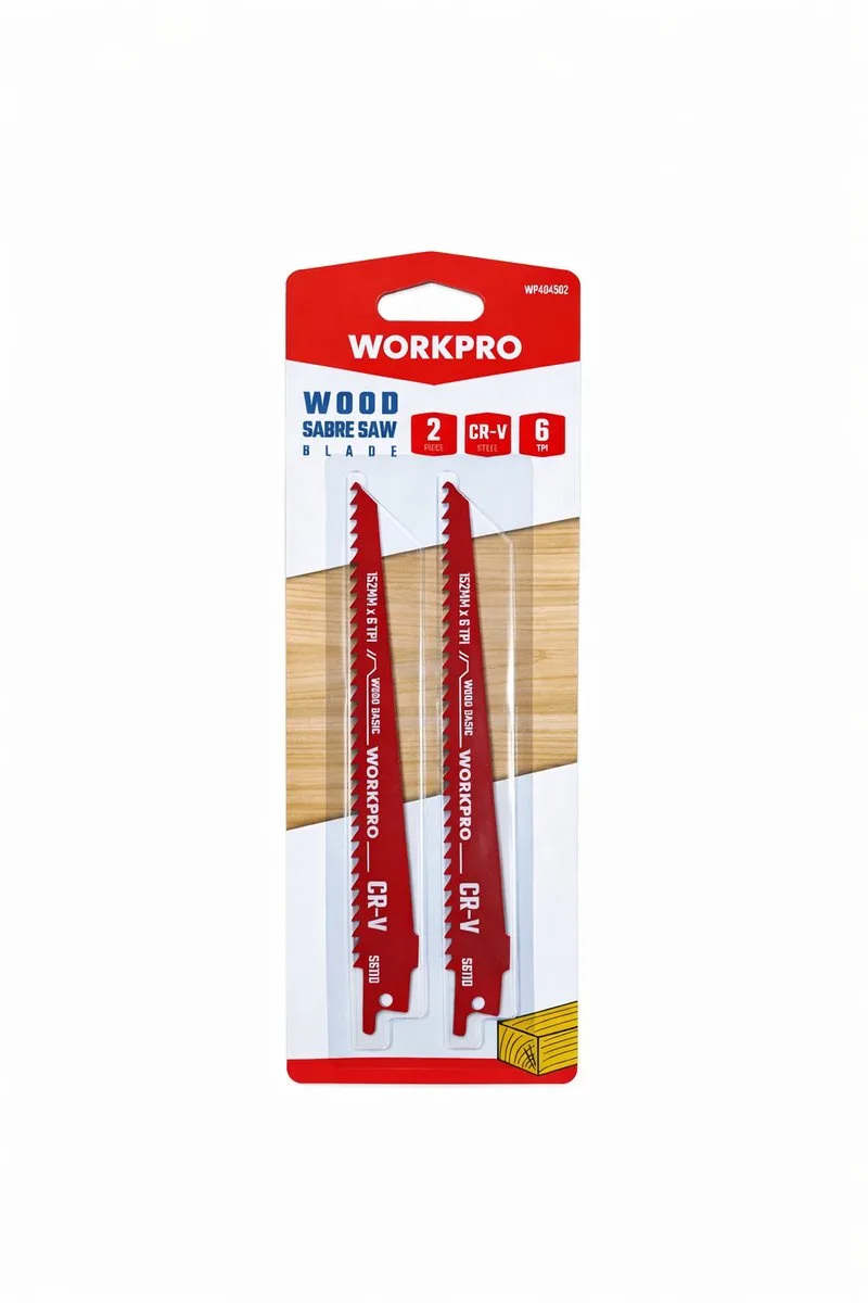 WP404102 – Reciprozaagbladen – Set van 2 – 150 mm – 6 TPI – CR-V – Voor Hout, Spaanplaat & Multiplex by Workpro – product image