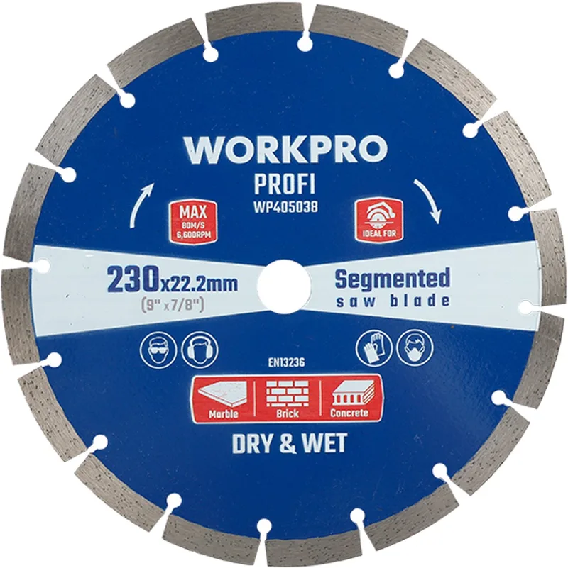 WP405038 – Diamantschijf Ø230 mm x 22,2 mm – Gesegmenteerd – Voor Beton, Steen & Tegels – Droog & Nat Gebruik de Workpro – image du produit