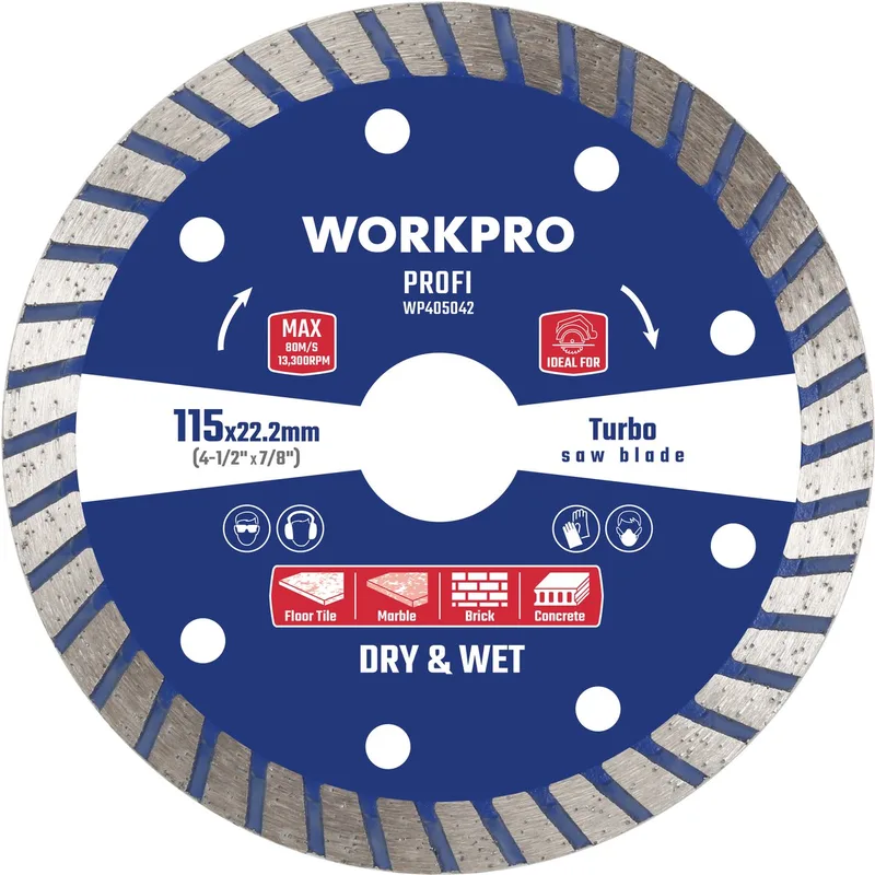 WP405042 – Turbo Diamantschijf Ø115 mm x 22,2 mm – Voor Tegels, Steen & Beton – Nat & Droog – Turbo Segment von Workpro – Produktbild