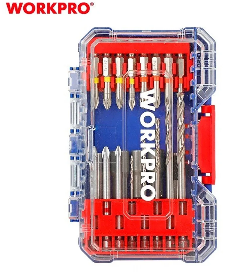 WP409012 Boor- & Bitset 29-delig – HSS Boren & S2 Bits in Koppelbare Opbergdoos von Workpro – Produktbild