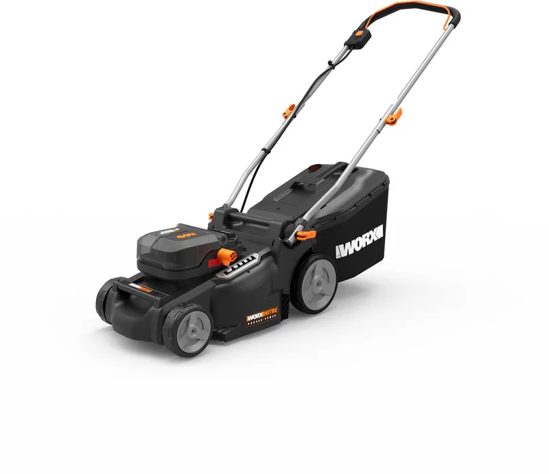 Akkurasenmäher WG737E Nitro Profi, 37 cm Schnittbreite, 6 Schnitthöhenstufen 2-7 cm, inkl. 2 Akkus und Ladegerät de Worx, Noir – image du produit