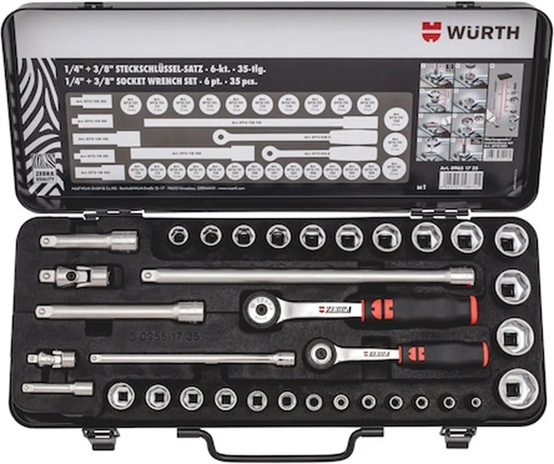 Dopsleutels, 1/4 inch en 3/8 inch Assortiment met 35 stuks - Dopsleutels, 1/4 inch en 3/8 inch Assortiment met 35 stuks x 1 st von Würth – Produktbild