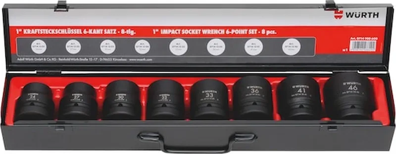 Krachtdopsleutel 1 inch, assortiment 8-delig - Krachtdopsleutel 1 inch, assortiment 8-delig x 1 st de Würth – image du produit
