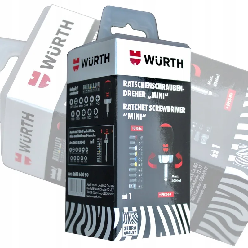 Ratel Schroevendraaier Set met 10 Bits en Magneet van Würth, Rood – productafbeelding