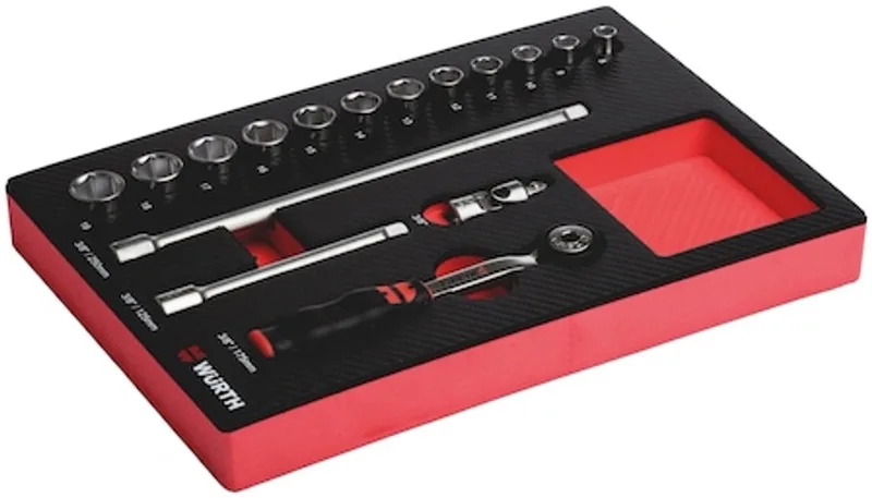 Systeemassortiment 4.4.1, dopsleutel 3/8 inch 16-delig - Systeemassortiment 4.4.1, dopsleutel 3/8 inch 16-delig x 1 st de Würth, Rouge – image du produit