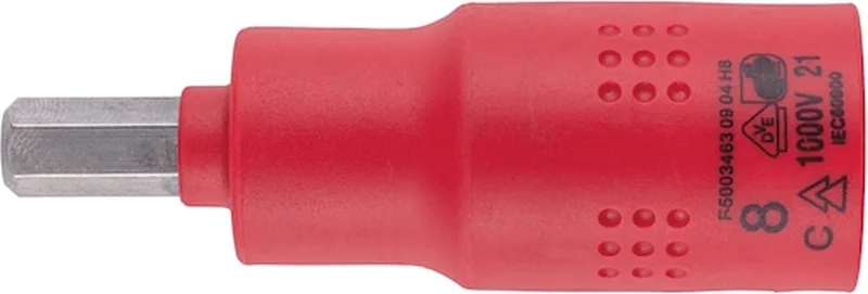 VDE dopsleutel 1/2 inch zeskant - Geïsoleerde VDE-dopsleutel 1/2 inch Voor binnenzeskantschroeven x 1 st Soort aandrijving Binnenvierkant Sleutelwijdte 8 mm by Würth – product image