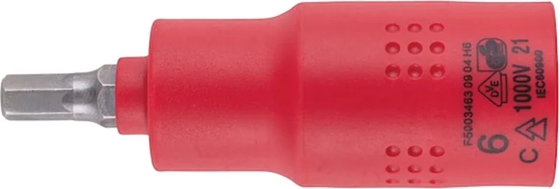 VDE dopsleutel 1/2 inch zeskant - Geïsoleerde VDE-dopsleutel 1/2 inch Voor binnenzeskantschroeven x 1 st Soort aandrijving Binnenvierkant Sleutelwijdte 6 mm von Würth, Rot – Produktbild