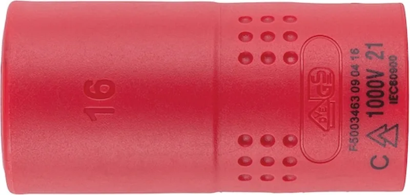 VDE dopsleutel, 1C isolatie 1/2 inch zeskant - Geïsoleerde VDE-dopsleutel 1/2 inch Metrisch, zeskant, kort x 1 st Soort aandrijving Binnenvierkant Sleutelwijdte 16 mm by Würth, Red – product image