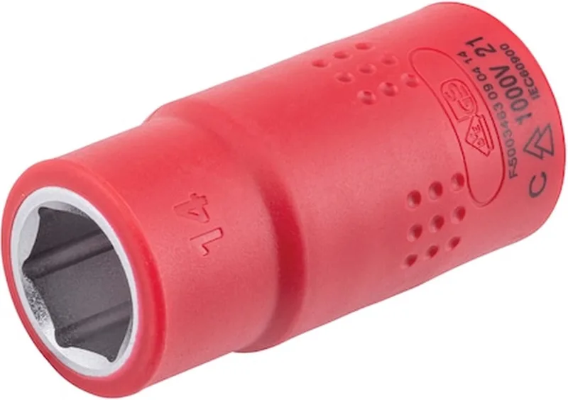 VDE dopsleutel, 1C isolatie 1/2 inch zeskant - Geïsoleerde VDE-dopsleutel 1/2 inch Metrisch, zeskant, kort x 1 st Soort aandrijving Binnenvierkant Sleutelwijdte 14 mm von Würth – Produktbild