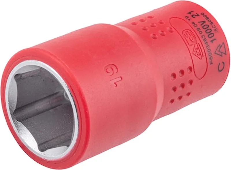 VDE dopsleutel, 1C isolatie 1/2 inch zeskant - Geïsoleerde VDE-dopsleutel 1/2 inch Metrisch, zeskant, kort x 1 st Soort aandrijving Binnenvierkant Sleutelwijdte 19 mm fra Würth – produktbillede